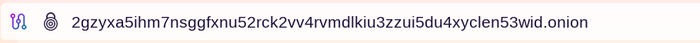 Tor Browser's address bar showing an .onion address and the .onion security icon.