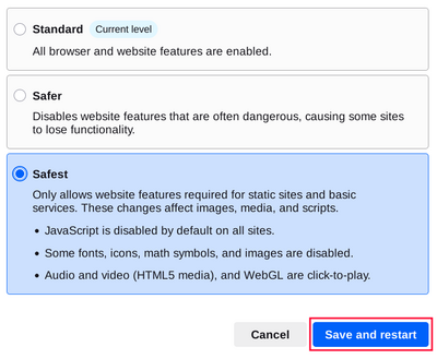 Save the settings and restart the browser