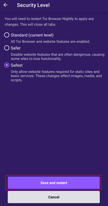 Save the settings and restart the browser