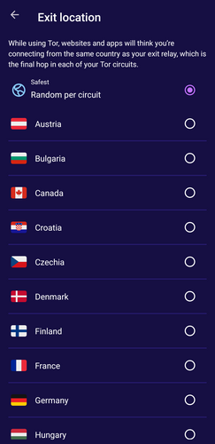 Configure exit location of the Tor connections